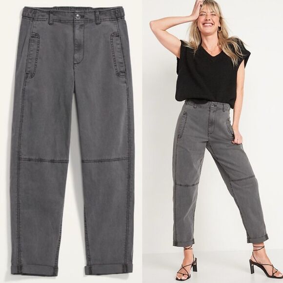 Old Navy High-Waisted Slouchy Balloon Barrel Leg Pants Utility Size XS Gray - Picture 1 of 13